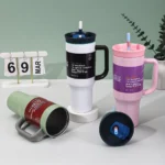 1,180ml Insulated Stainless Steel Car Cup with Handle & Straw
