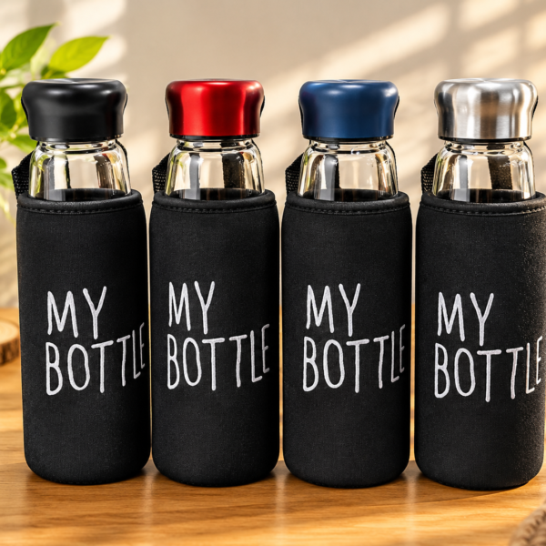 Premium 500ml Clear Glass Water Bottle with Protective Insulated Sleeve & Leak-Proof Cap